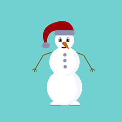 Cheerful snowman on a turquoise background