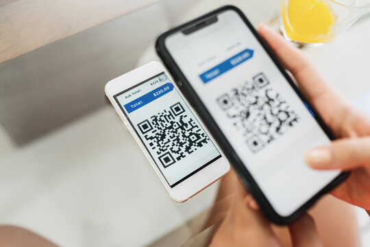 New form of payment of bills and bills in Brazil. Woman holding cell phone with pix app with QR-Code, x close-up of the screen.