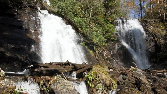 Smith and Curtis Creeks cascade down Anna Ruby Falls in North Georgia, 4k, 60fps