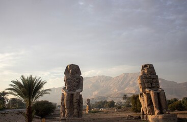 The Colossi of Memnon at sunset