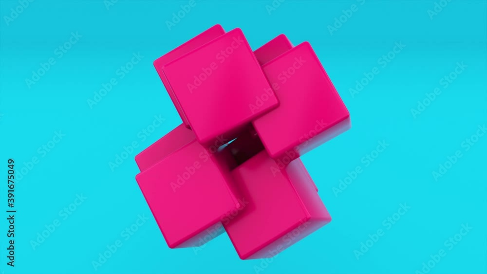 Aufkleber transforming simple cube shape in complex construction, computer generated. 3d rendering abstract ge