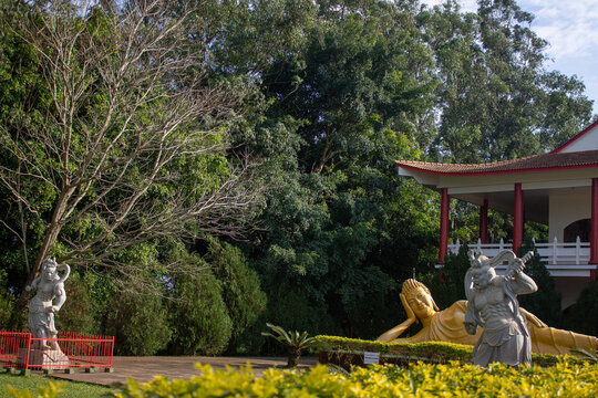 Statue of warrior and Budha in the garden in Foz do Igua&ccedil;&uacute;
