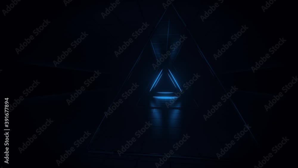 Poster abstract blue futuristic background. space from glowing neon light tubes of astera on black backgrou