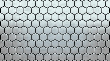 Abstract hexagonal background. A large number of chrome metallic hexagons. 3d wall texture, hexagonal blocks clusters. Cellular panel. 3d rendering geometric polygons