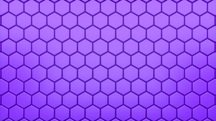 Abstract hexagonal background. A large number of purple hexagons. 3d wall texture, hexagonal blocks clusters. Cellular panel. 3d rendering geometric polygons