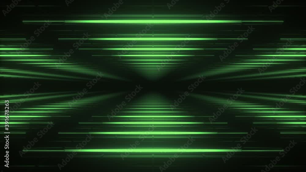 Poster abstract green futuristic background. space from glowing neon light triangle tubes of astera on blac