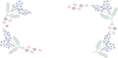 春　青い小花　フレーム　シンプル　手描き