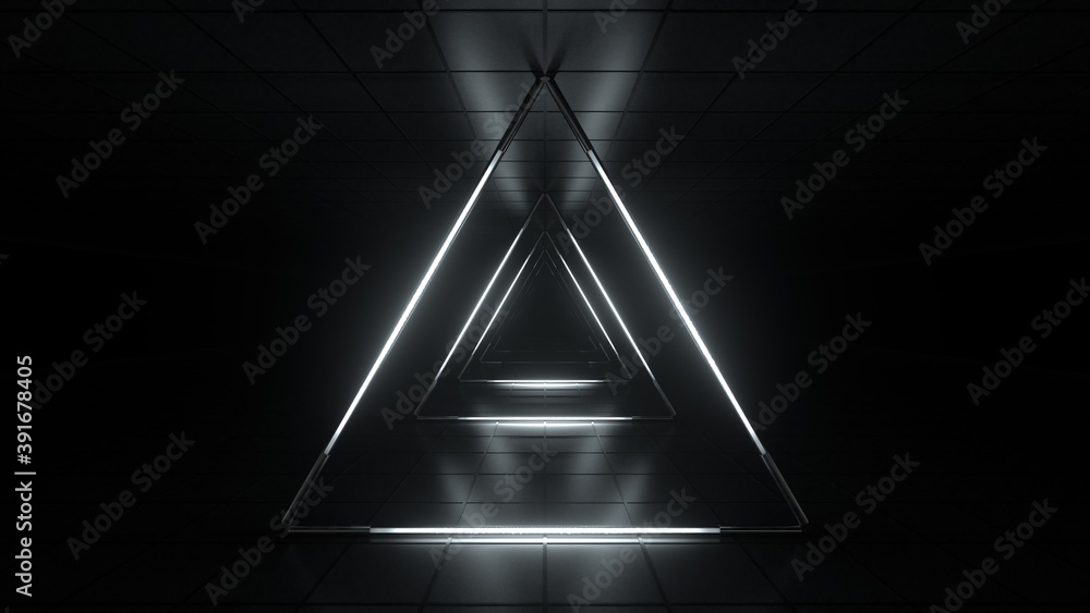 Poster abstract blue white futuristic background. space from glowing neon light tubes of astera on a black 