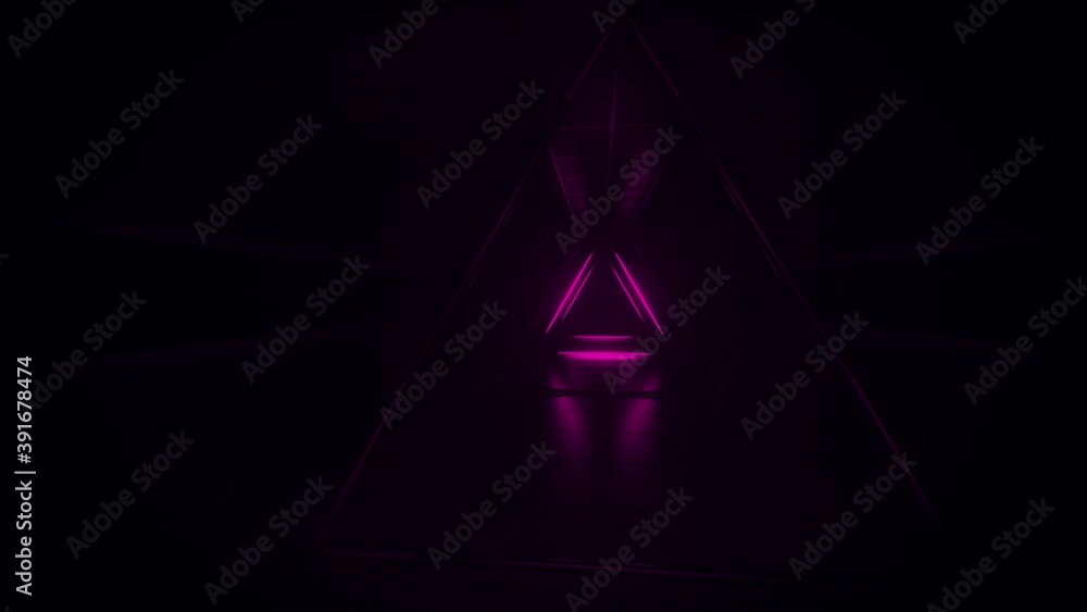 Poster abstract pink futuristic background. space from glowing neon light tubes of astera on black backgrou