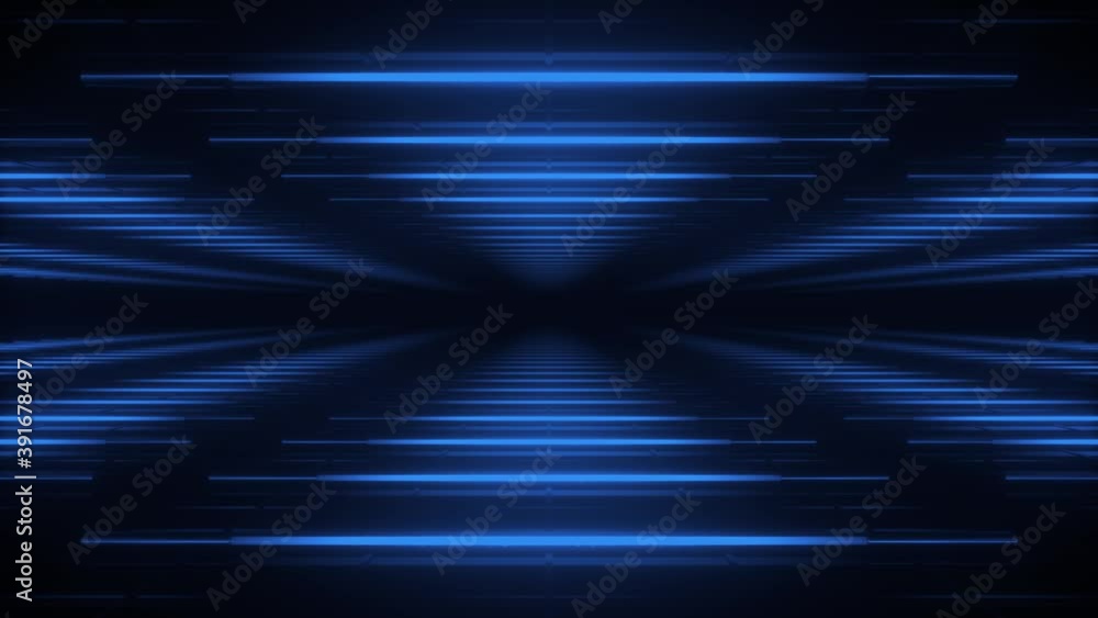 Poster abstract blue futuristic background. space from glowing neon light triangle tubes of astera on black