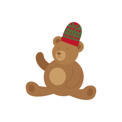 happy merry christmas bear teddy wearing wool hat
