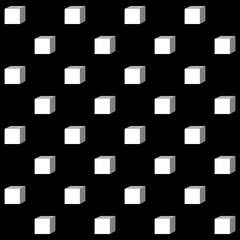3D geometric white box seamless pattern on black background
