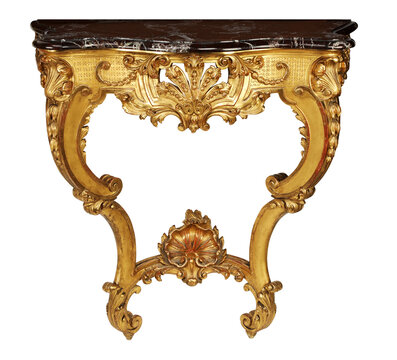 Marble Top Gold Ornate Side Table With Clipping Path 