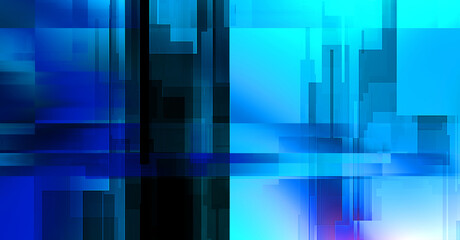 Layers of colorful and vibrant geometrical shapes. Digital illustration of a tech layout. Futuristic design template.