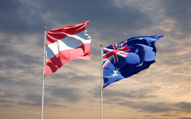 Beautiful national state flags of Australia and Austria.