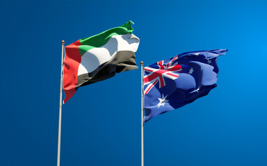 Beautiful national state flags of United Arab Emirates UAE and Australia.