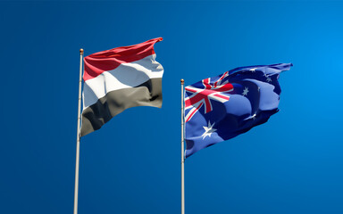 Beautiful national state flags of Yemen and Australia.