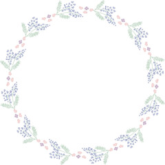 春　青い小花　円　フレーム　シンプル　手描き