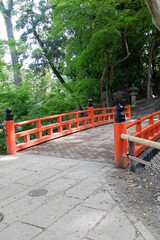 red bridge in the park