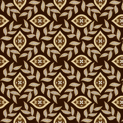 Simple leaf motifs design on Jepara batik with modern dark brown color concept.