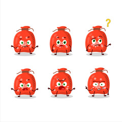 Cartoon character of red santa bag with what expression