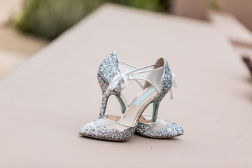 isolated fancy sparkling wedding shoes for bride or bridesmaids