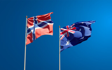 Beautiful national state flags of Norway and Australia.