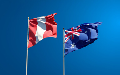 Beautiful national state flags of Peru and Australia.
