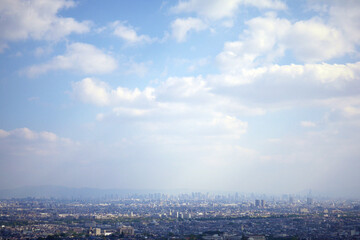 Osaka City, Japan panoramic overview 
 landscape on a sunny day
