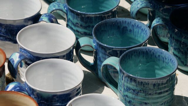 Closeup Of Handmade Ceramic Cups For Sale