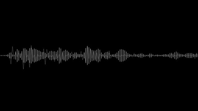 White speech audio visualizer on a black background, isolated. Single 4k UHD Looping element