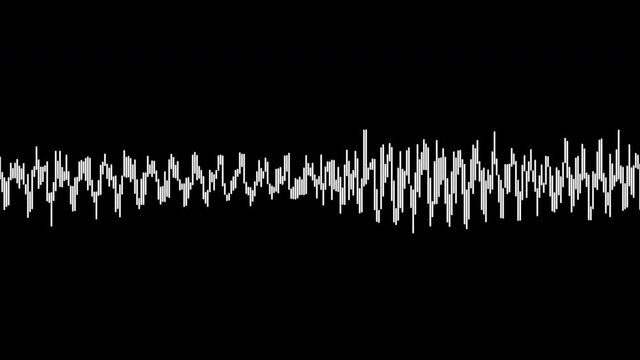 White on black audio visualization design. Looping, unique, useful as an element or background, for demonstration and scientific visualization