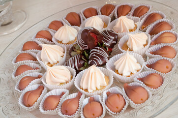 sweet appetizers on white table