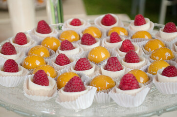 sweet appetizers on white table