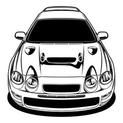 Black And White Car Illustration For Conceptual Design. Good for poster, sticker, t shirt print, banner.