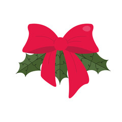 happy merry christmas bow with leafs