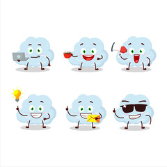 Blue cloud cartoon character with various types of business emoticons