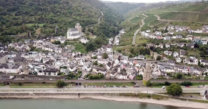 Oberwesel Germany in Summer, by drone.