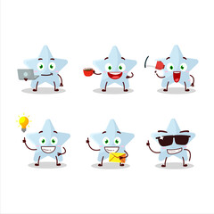 Blue star cartoon character with various types of business emoticons