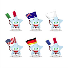Blue star cartoon character bring the flags of various countries