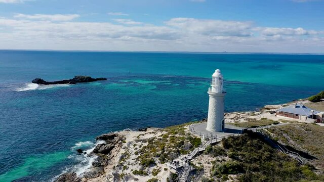 Rottnest Island Lighthouse Orbit Aerial Drone Footage 4k 