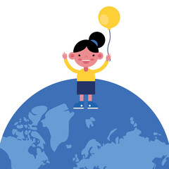cute little girl with balloon helium in earth planet
