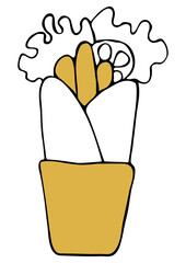 Vector isolated element. Illustration with takeaway food. Logo for the fast food menu. Hand drawn doodle. Shawarma, gyro