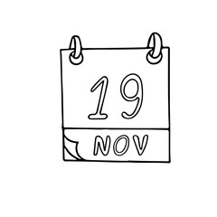 calendar hand drawn in doodle style. November 19. International Mens Day, World Philosophy, Toilet, date. icon, sticker, element, design. planning, business holiday