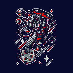 VECTOR ILLUSTRATION FULL ASTRONAUT SKATER SPACE