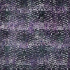 Dark moody purple and green geometric shape seamless textural repeat pattern. Highly intricate and deeply detailed background swatch. Luxurious rich fashion textile geo feel.