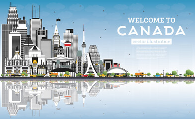 Obraz premium Welcome to Canada City Skyline with Gray Buildings and Blue Sky.