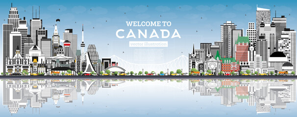 Obraz premium Welcome to Canada City Skyline with Gray Buildings and Blue Sky.