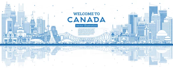 Fotobehang Outline Welcome to Canada City Skyline with Blue Buildings. © BooblGum