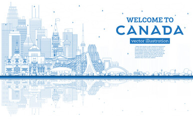 Outline Welcome to Canada City Skyline with Blue Buildings.